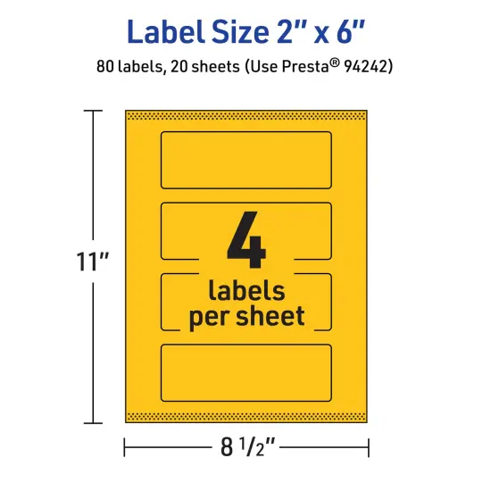 Avery Bright Yellow Paper Labels, 2" x 6" Rectangle {5}