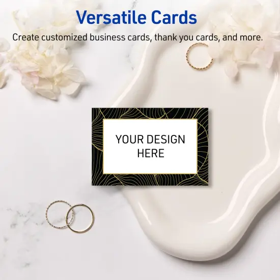 Avery Printable Rectangle Business Cards with Sure Feed Technology, Pre-Printed Black Border with Gold Pattern, Matte White, 2" x 3.5", Laser & Inkjet Compatible, 80 Total {6}