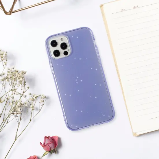 Insten Glitter Case Compatible with iPhone 12 Pro / iPhone 12 Case 6.1 Inch, Soft TPU Sparkle Protective Cases, Shock Absorption, Crystal Clear Purple Bling Shinny Slim Cover for Women Girls {7}