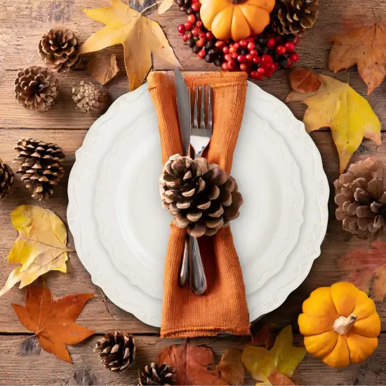 Set of 60 Cream Plastic Plates, Elegant Vintage Design for Party Supplies, Weddings, Disposable (30 Dinner Plates, 30 Dessert Plates, 2 Sizes) White {2}