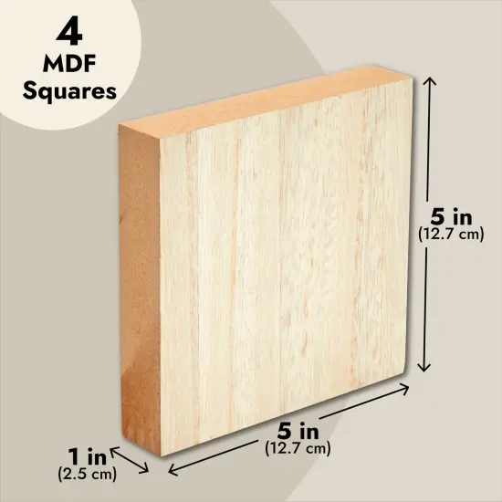 Bright Creations Unfinished MDF Wood Blocks for Crafts, 1 In Thick Wooden Square Blocks (5x5 In, 4 Pack) Brown {5}