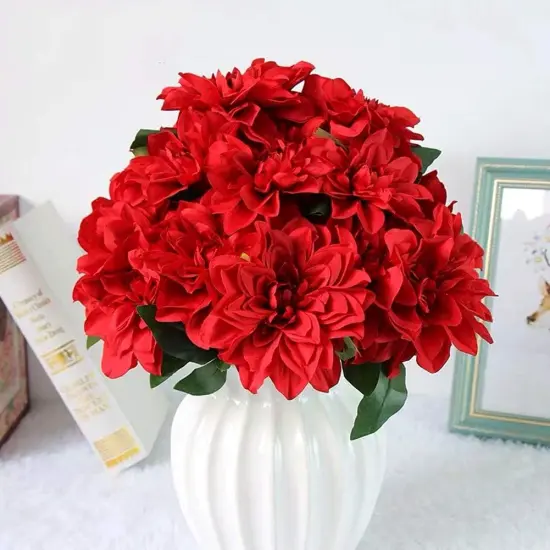 10 Heads Summer Tabletop Floral Arrangements Dahlia Fake Flowers Artificial {2}