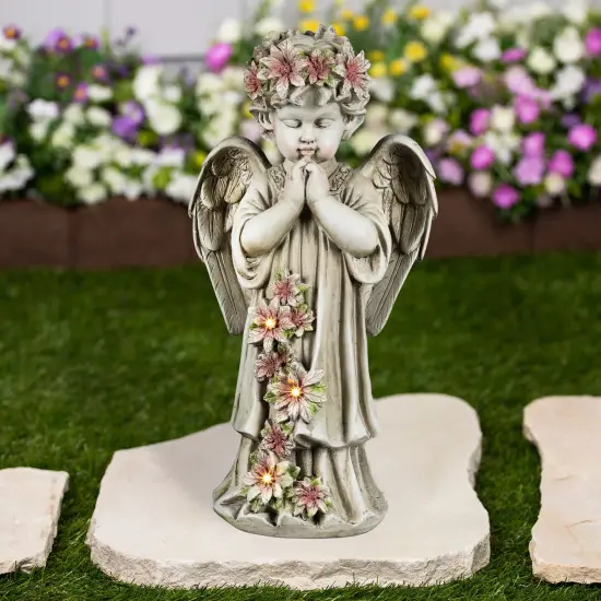 Northlight LED Lighted Praying Cherub with Flowers Statue - 16" Ivory {1}