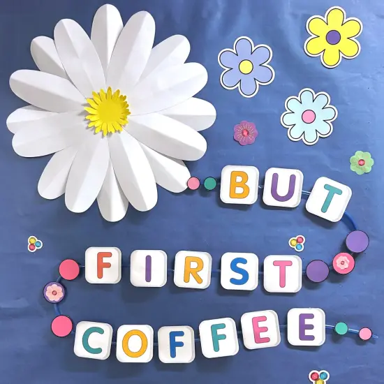 Happily Ever Elementary Retro Remix 4-Piece 3D Daisy Bulletin Board Decorations, Groovy Paper Flowers With Glue Point Dots for Baby Shower, Party, Wedding, and Classroom Decor {4}