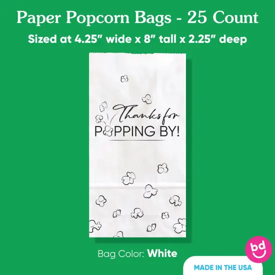 Big Dot of Happiness Thanks for Popping By Popcorn Bags, Party Favor Snack Treats, Free-Standing Individual White Paper Bags - 25 Count {5}