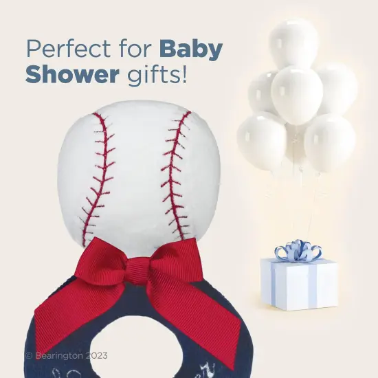 Bearington Baby Lil&rsquo; Slugger, 5.5 Inch Red, White and Blue Plush Stuffed Baby Baseball Soft Ring Rattle, For Ages 0-14 Multicolor {5}