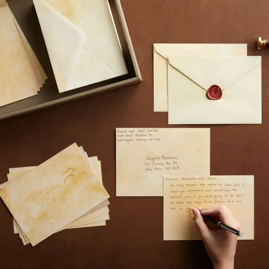 60 Pack Blank Cards and Envelopes 5x7 In - Vintage Style Stationery for Card Making, Party Invitations, Announcements, Scrapbooking (6 Designs) Brown {2}