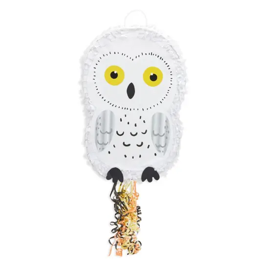Small Owl Pull String Pinata for Woodland Birthday Party Decorations (17 x 13 In) White {6}