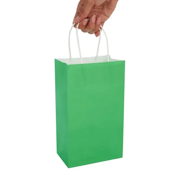 25-Pack Green Gift Bags with Handles - Small Paper Treat Bags for Birthday, Wedding, Retail (5.3x3.2x9 In) {5}