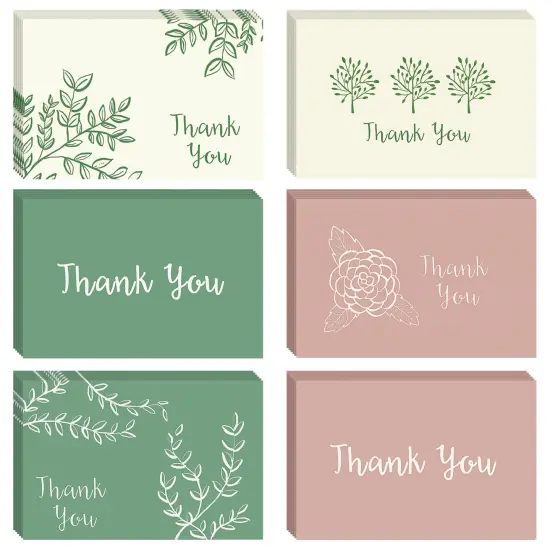 48 Pack Thank You Cards with Envelopes Bulk for Weddings, Baby Showers, Business, Graduation - 6 Floral Designs (Pink & Sage Green, 4x6 In) {1}