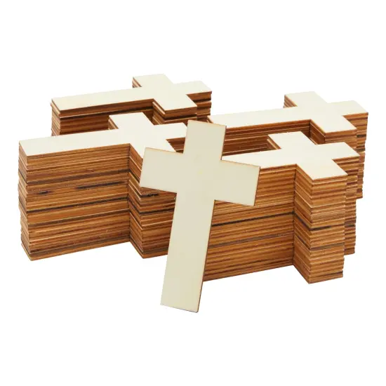 100 Pack Unfinished Wooden Crosses for Crafts - Wood Cross Bulk for Church, First Communion, Easter Tree, Sunday School, DIY Projects (4x3 in) Brown {1}