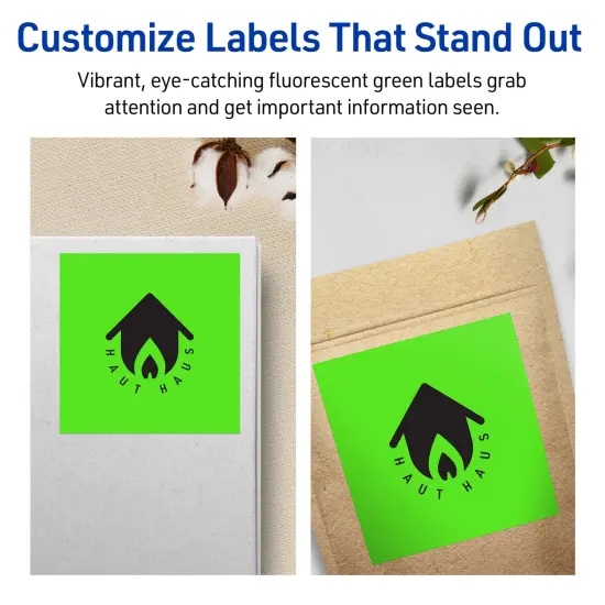 Avery Neon Green Paper Labels, 4" x 4" Square {3}