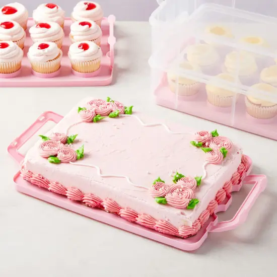 3 Tier Cupcake Carrier with Lid and Handle, Holds 36 Cupcakes (Pink, 13.5 x 10.25 x 10.75 In) {2}