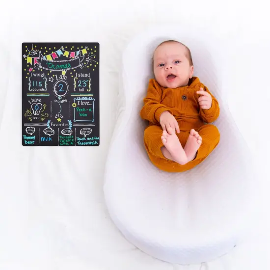 Monthly Baby Milestone Chalkboard, First Year Boy and Girl Age Tracking Growth Sign (11.6 x 15.6 In) Multicolor {2}