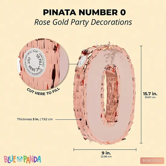 Rose Gold Pinata for Birthday Party, Number 0 (Small) {2}