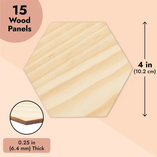 15 Pack Unfinished Wooden Hexagon Cutouts for Crafts, 1/4" Thick for Wood Burning, Engraving (3.27X4.88X5.91") Brown {3}