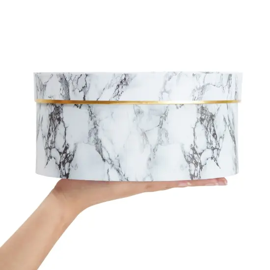 Round Gift Boxes with Lids, White Marble Print Cardboard Boxes (3 Assorted Sizes) {6}
