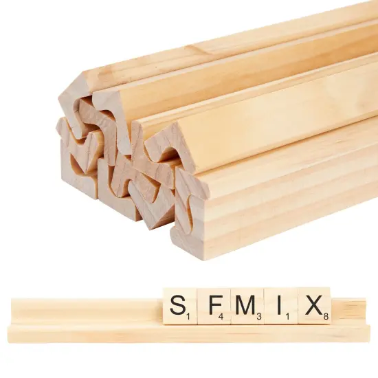 12 Pack Wooden Letter Racks for Scrabble Tiles Pieces, Replacement Game Tray Holders for Crafts (7.5 x 0.75 x 0.85 in) {1}
