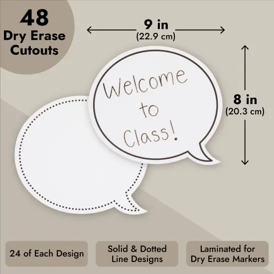 48 Pack Dry Erase Speech Bubble Cutouts for Bulletin Boards, Classroom Teaching Supplies, Available in 2 Designs, Solid and Dotted Outline, Laminated Erasable (9 x 8 Inches) {3}