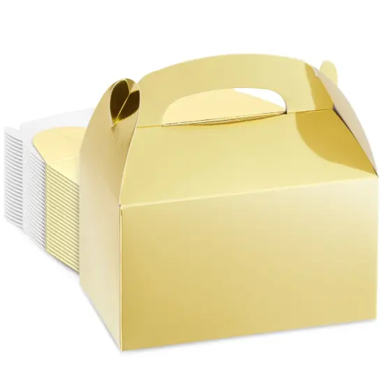 24-Pack Treat Boxes - Candy Gable Boxes for Party Favors, Birthday, Wedding, Baby Shower (Gold, 6.2x3.5x3.6 In) {1}