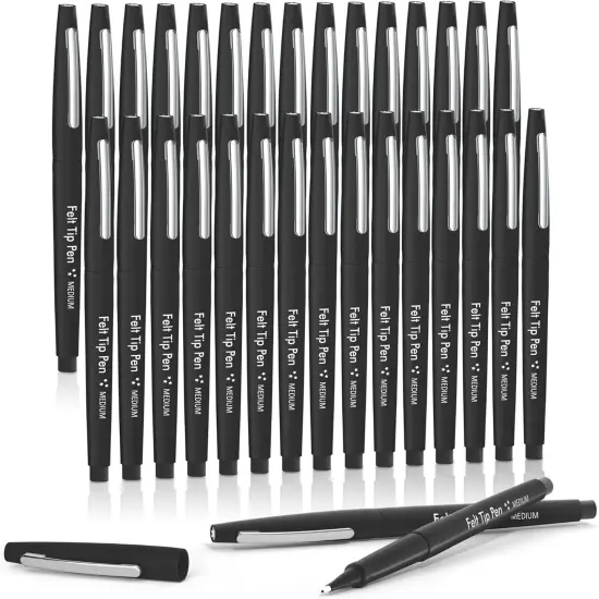 Felt Tip Pens, 30 Black Pack, 0.7mm Medium Point, Felt Tip Markers Pens for Journaling, Writing, Note Taking, Planner, Perfect for School Office and Art Supplies {1}