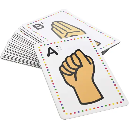 ASL Sign Language Flash Cards, 26 Letters with Gestures, Magnetic Backing Multicolor {2}