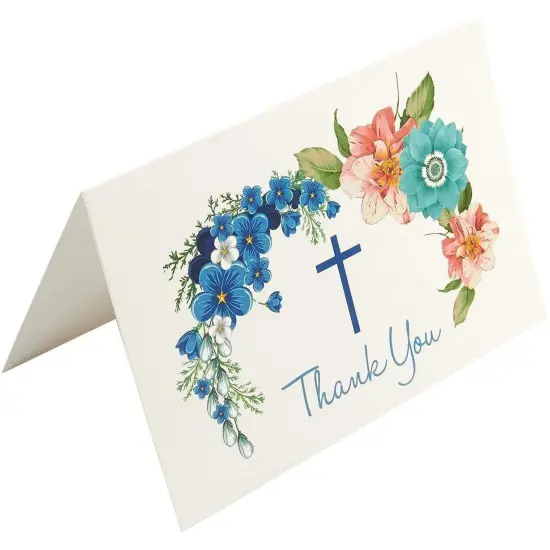 48 Pack Christian Thank You Cards With Envelopes, Bulk Baptism, Religious Greeting Notes for Christening, Wedding, Communion, Floral Cross Design (4 x 6 In) Multicolor {5}