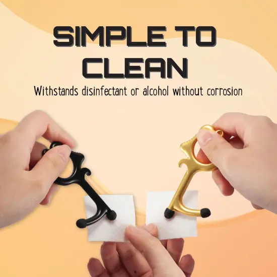 2 Pack No Contact Touch Door Opener Tool with Stylus Ends & Retractable Keychain, Gold Black {6}