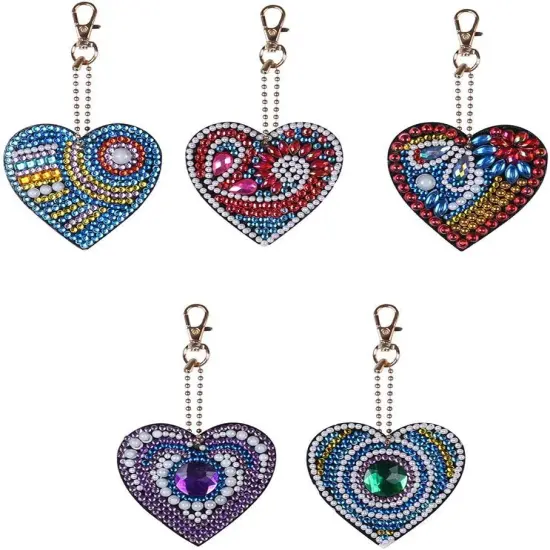 5PCS Diamond Painting Keychain -Diamond Art Kits for Adult Paint with Diamonds by Numbers Love Heart Pendant Diamond Art Keychains Crat {4}