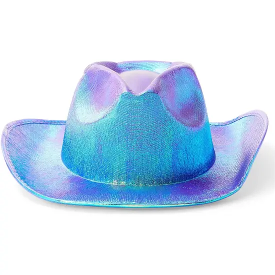 Holographic Party Cowboy Hat, Metallic Space Cowboy (Purple, Adult) Blue {4}