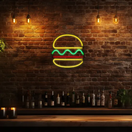 Northlight LED Hamburger Neon Lighted Wall Art - 11.75" Yellow {4}