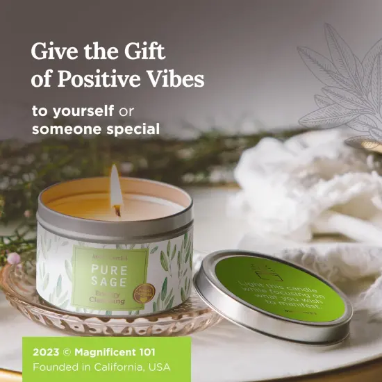 Magnificent 101 Long Lasting Pure Sage Smudge Candle | 6 Oz - 35 Hour Burn Time | Made of Soy Wax for House Energy Cleansing, Aromatherapy & Manifestation - Spiritual Gifts for Women Multicolor {6}