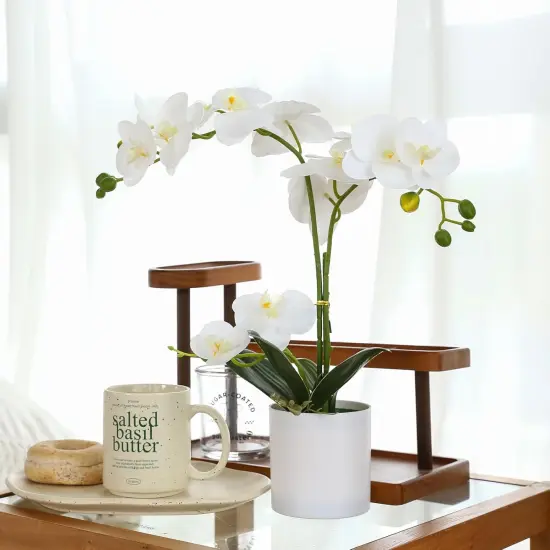 Fake Orchid Butterfly Orchid Bonsai 15 Inch White Artificial Flowers Realistic Plastic Flower Fake Flowers for Home Table and Cabinet Decoration Party and Wedding Decor Flowers Artificial Orchid {3}