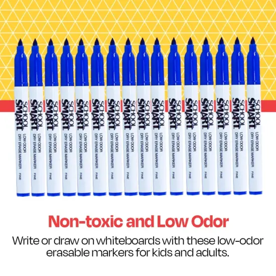 School Smart Dry Erase Pen Style Markers, Fine Tip, Blue, Pack of 48 {7}