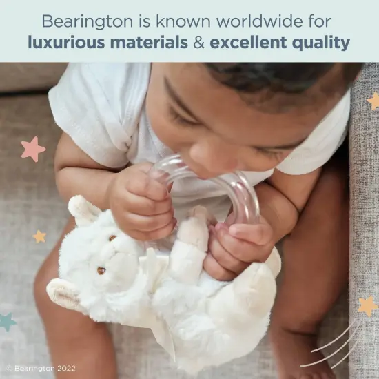 Bearington Baby Lil&rsquo; Alma Stuffed Animal Rattle: 5.5&rdquo; Llama Shaker Toy with Soft Plush Faux-Fur, Satin Bow, Clear Ring and Moving Beads; Makes a Great Baby Shower Gift White {4}