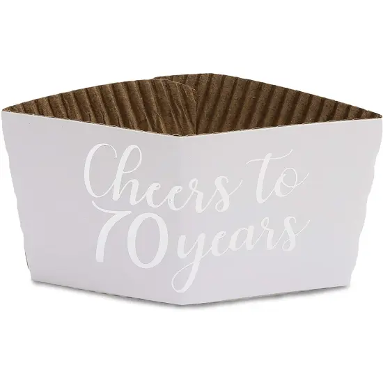 50 Pack 70th Birthday Coffee Cup Sleeves for Cheers to 70 Years Anniversary, 12-16 oz Hot Drink Holder Party Supplies Favors, Silver {4}