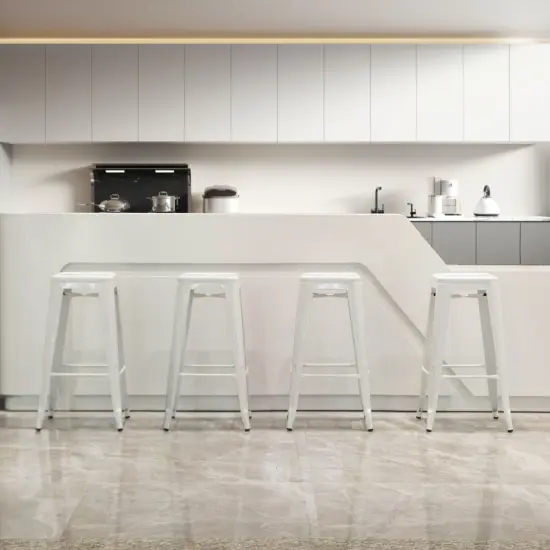 Basicwise 30-inch Backless Metal Bar Stool Stackable Heavy-Duty Counter-Height Chair for Home Bars Patios Kitchen Islands Cafes Restaurants Bistros and Dining Areas for Indoor & Outdoor Use White Set of 4 {5}