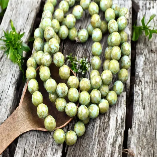 *25* 8mm Blue Turquoise Picasso Fire Polished Round Beads {3}