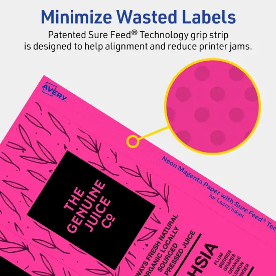 Avery Neon Magenta Paper Labels, 3-1/4" x 8-3/8" Rectangle {4}