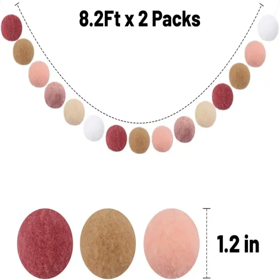 Pom Pom Garland Pastel, 1.2" Large Pompom Garland Boho Decor,16.4Ft 60 Adjustable Pompom Ball Garlands, Pink Pompom Ball Garlands for Party, Home, and Nursery Decor(1.2"/3cm) {2}