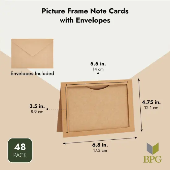 48 Pack Kraft Paper Photo Insert Cards with Envelopes, 4x6 Paper Frames, Photo Card Holder Inserts, Greeting Cards for Photos, Memories, Blank Inside (4 x 6 In) Brown {4}