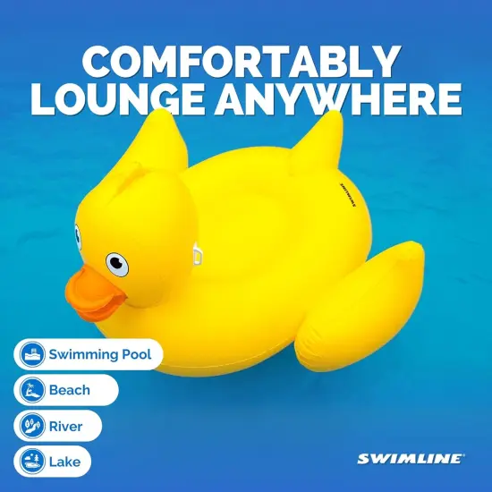 Swimline Inflatable Giant Ride-On Lucky Ducky Swimming Pool Float- 76" Yellow {7}