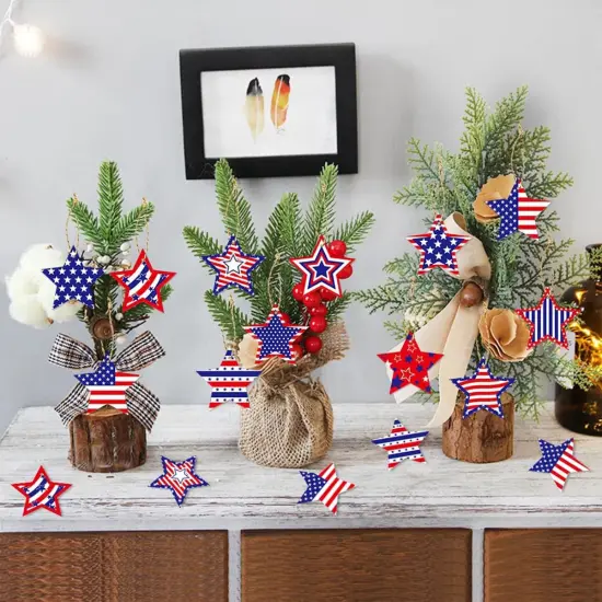 24 Pcs Independence Day Hanging Ornaments Red White Blue Star Ornament {3}