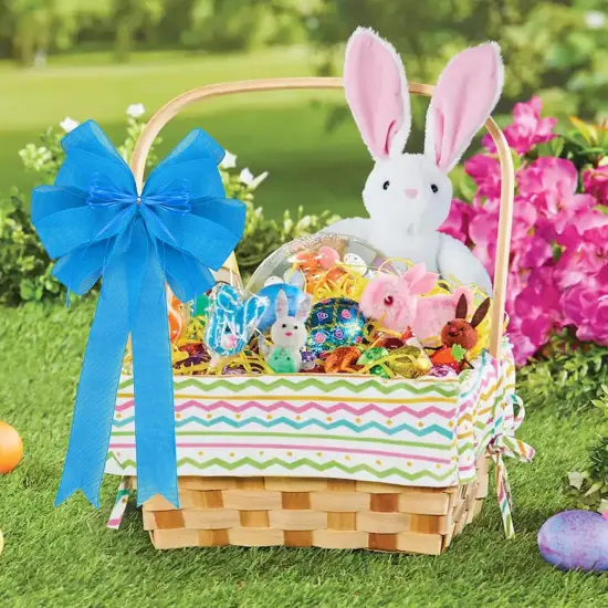 2 Pack Blue Bows 12x20inch Large Burlap Wreath Bow with Glitter String for Home Front Door Decor,Easter Bow {4}