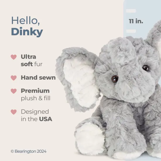 Bearington Dinky The Elephant 11 Inch Stuffed Elephant - Stuffed Animal - Plush Elephant, For Ages 0-14 Grey {2}
