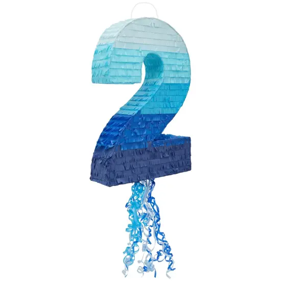 BLUE PANDA Ombre Blue Number 7 Pull String Pinata, Party Game for Kids Ages 3-14, Fillable Hanging Decoration for Birthday Decorations, Holds Candy, Toys & Confetti (16.5 x 11.5 x 3 In) {1}