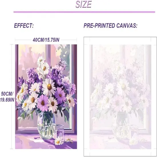 Daisy Purple White Flowers in Vase Art Acrylic Paint Adult Paint by Number Kits on Canvas 16x20 inch DIY Craft Kits for Adults Women Beginner Gifts Home Decoration {4}
