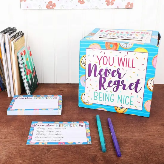 Classroom Kindness Cards and Ballot Box for Elementary Students (8x8 In, 50 Cards) White {3}