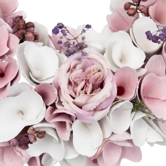 Northlight Wooden Floral Artificial Spring Wreath with Berries - 13.5" - Pink and White {6}