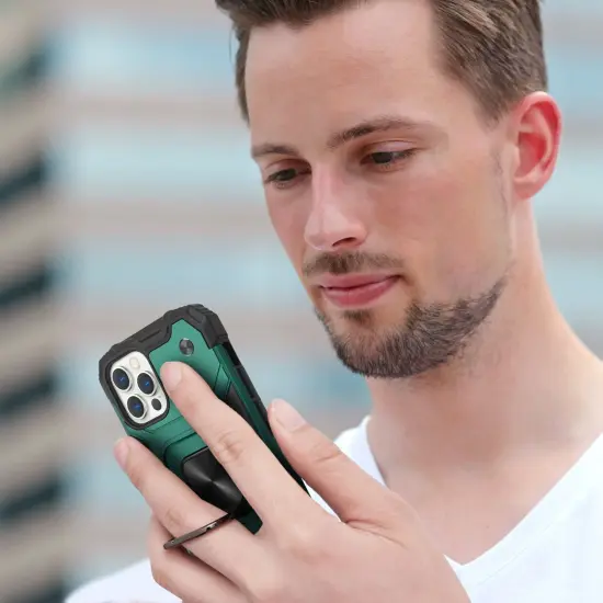 Insten Rugged Dual-Layer Case Compatible With iPhone 12 Pro Case & iPhone 12 Case 6.1 inch (2020) Full Body Heavy Duty Case with 360 Ring Kickstand, Anti-Scratch Anti-shock Drop Protection, Dark Green {7}